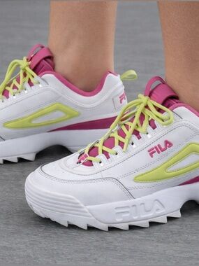 FILA Disruptor II Sneakers White Pink Neon Green Women’s 11 Chunky Platform